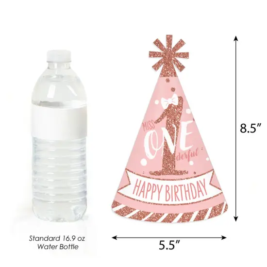 Big Dot of Happiness 1st Birthday Little Miss Onederful - Cone Happy Birthday Party Hats for Kids and Adults - Set of 8 (Standard Size) {4}