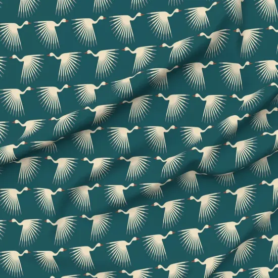 Various Fabrics by the Yard or Fat Quarter Birds Teal Art Deco Crane Fly Long Neck Wings Sunburst Animal Swan Feather Flair Cream Teal Orange Migration Modern Graphic Air Sky Flock Custom Printed Fabric by Spoonflower {6}