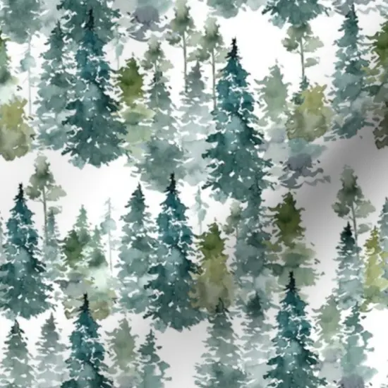 Various Fabrics by the Yard or Fat Quarter Woodland Pine Trees White Winter Christmas Snowy Watercolor Green Holiday Forest Custom Printed Fabric by Spoonflower {7}