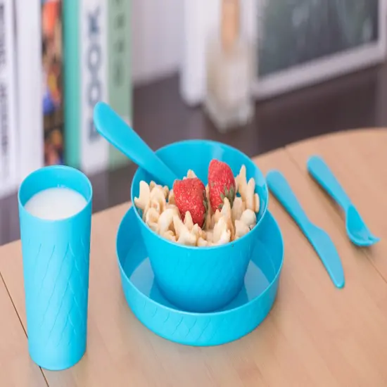 24-Piece Kids Dinnerware Set Plastic 4 Plates, 4 Bowls, 4 Cups, 4 Forks, 4 Knives, and 4 Spoons {2}