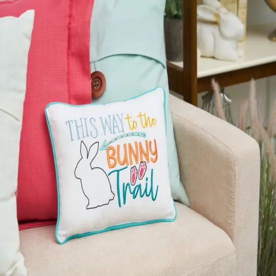 Easter "This Way to The Bunny Trail" Embroidered Spring Themed Small/Petite Accent Pillow, 9" x 12" {5}