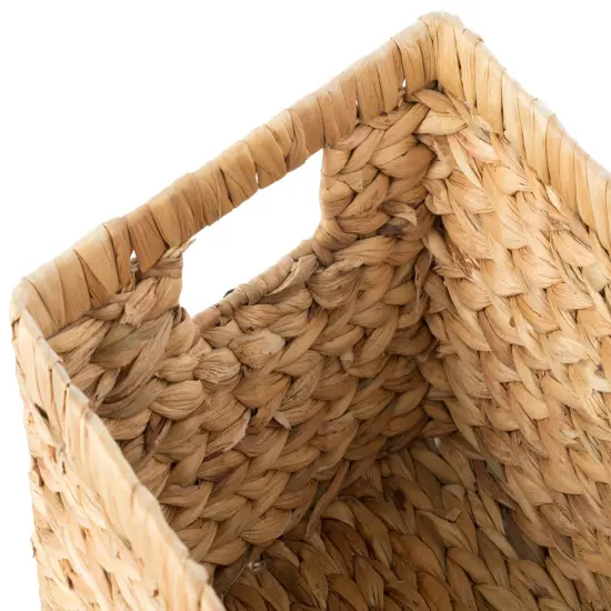 Natural Woven Water Hyacinth Wicker Rectangular Storage Bin Basket with Handles {5}