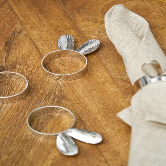 Easter Silver Bunny Rabbit Ears Napkin Ring Set of 4 {4}