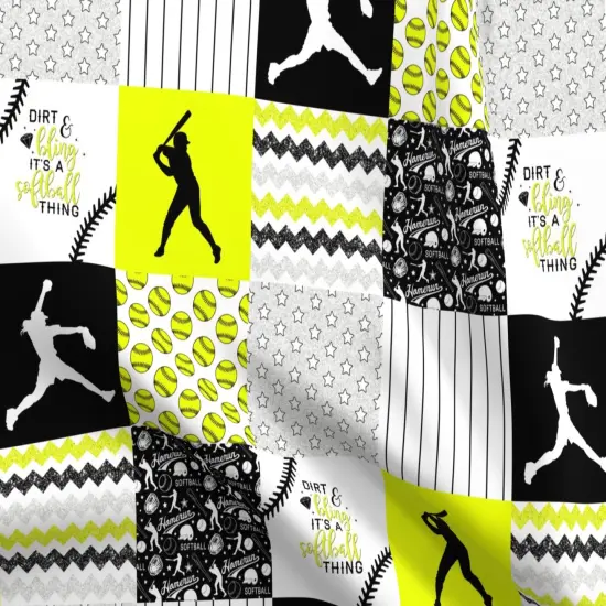 Various Fabrics by the Yard or Fat Quarter Softball Baseball Neon Yellow Black Womens Sports Girls Chevron Wholecloth Quilt Topper Cheater Custom Printed Fabric by Spoonflower {5}