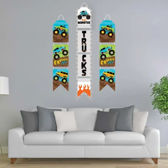 Big Dot of Happiness Smash and Crash - Monster Truck - Hanging Vertical Paper Door Banners - Boy Birthday Party Wall Decor Kit- Indoor Door Decor {3}