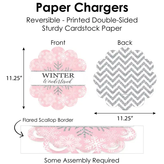 Big Dot of Happiness Pink Winter Wonderland Holiday Snowflake Birthday Party and Baby Shower Paper Charger and Table Decorations Chargerific Kit for 8 {6}