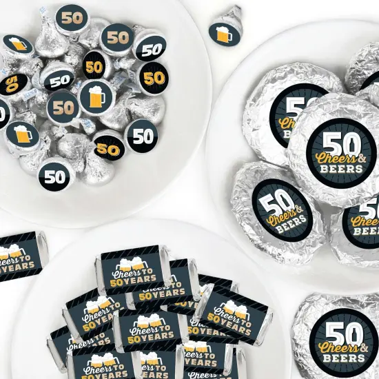Big Dot of Happiness Cheers and Beers to 50 Years - 50th Birthday Party Candy Favor Sticker Kit - 304 Pieces {1}