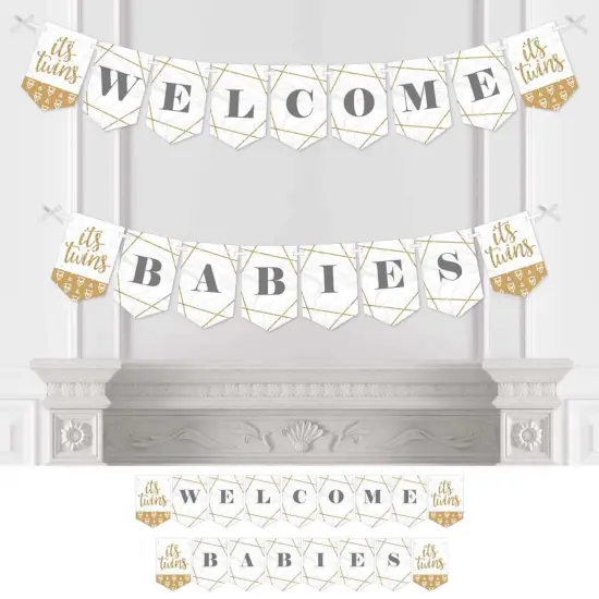 Big Dot of Happiness It's Twins - Gold Twins Baby Shower Bunting Banner - Party Decorations - Welcome Babies {1}