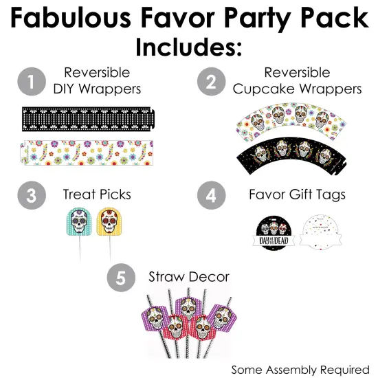 Big Dot of Happiness Day of the Dead - Halloween Sugar Skull Party Favors and Cupcake Kit - Fabulous Favor Party Pack - 100 Pc {3}