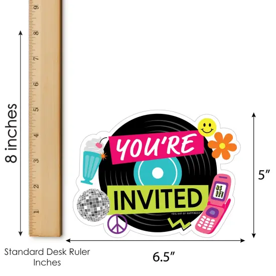 Big Dot of Happiness Through the Decades - Shaped Fill-In Invitations - 50s, 60s, 70s, 80s, and 90s Party Invitation Cards with Envelopes - Set of 12 {7}