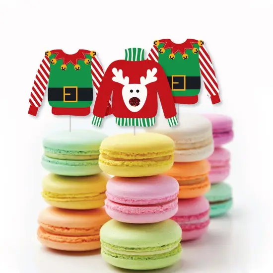 Big Dot of Happiness Ugly Sweater - Dessert Cupcake Toppers - Holiday and Christmas Party Clear Treat Picks - Set of 24 {6}