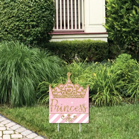Big Dot of Happiness Little Princess Crown - Outdoor Lawn Sign - Pink and Gold Princess Baby Shower or Birthday Party Yard Sign - 1 Piece {1}
