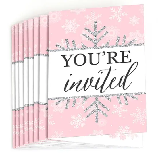 Big Dot of Happiness Pink Winter Wonderland - Fill-in Holiday Snowflake Birthday Party or Baby Shower Invitations (8 Count) {3}