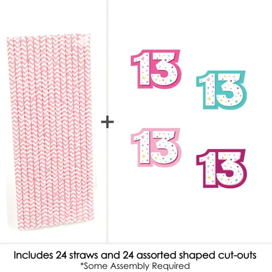 Big Dot of Happiness Girl 13th Birthday - Paper Straw Decor - Official Teenager Birthday Party Striped Decorative Straws - Set of 24 {4}