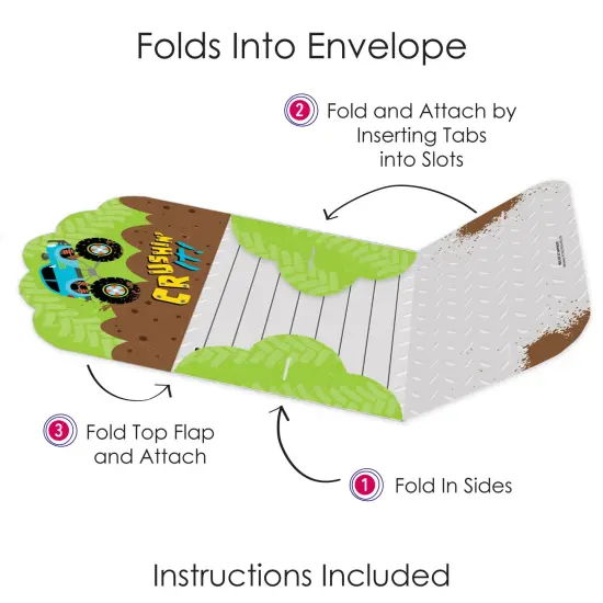 Big Dot of Happiness Smash and Crash - Monster Truck - Fill-In Cards - Boy Birthday Party Fold and Send Invitations - Set of 8 {6}