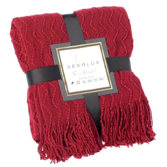 Decorative Throw Blanket - 50x60in Soft Knit with Delightful Fringe Edges for a Sophisticated and Cozy Touch to Your Living Space Lightweight, Breathable, Easy Care, Versatile, All-Season, Ideal for Lounging, Gifting Red {1}