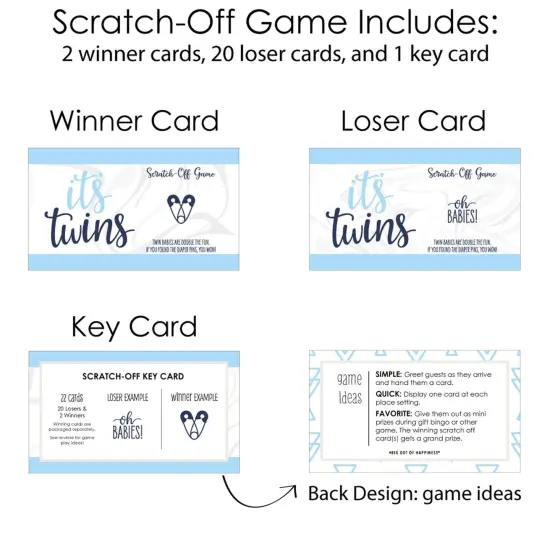 Big Dot of Happiness It's Twin Boys - Blue Twins Baby Shower Game Scratch Off Cards - 22 Count {6}