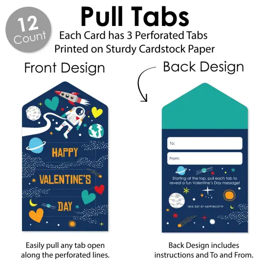 Big Dot of Happiness Blast Off to Outer Space - Rocket Ship Cards for Kids - Happy Valentine's Day Pull Tabs - Set of 12 {6}