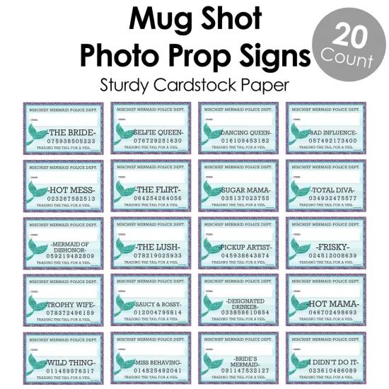 Big Dot of Happiness Trading The Tail For A Veil - Mermaid Bachelorette Party or Bridal Shower Mugshot Signs - Photo Booth Props Mug Shots - 20 Count {6}