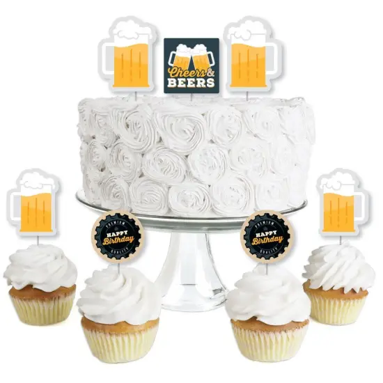 Big Dot of Happiness Cheers and Beers Happy Birthday - Dessert Cupcake Toppers - Birthday Party Clear Treat Picks - Set of 24 {1}
