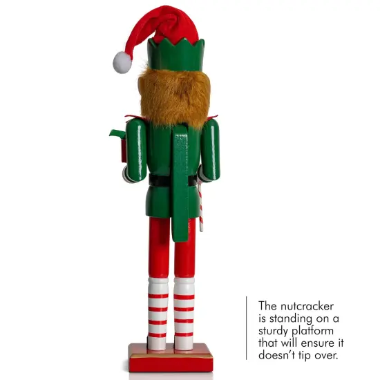 Ornativity Christmas Elf Holiday Nutcracker &ndash; Red and Green Wooden Elf with Candy Cane and Gift Box Xmas Themed Holiday Nut Cracker Doll Figure Toy Decorations {5}