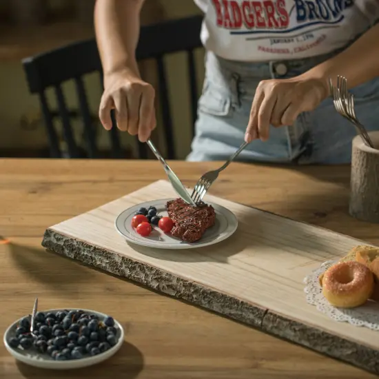 Rustic Natural Tree Log Wooden Rectangular Shape Serving Tray Cutting Board {2}