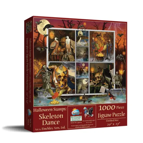Sunsout Halloween Stamps Skeleton Dance 1000 pc Halloween Jigsaw Puzzle 55924 {3}