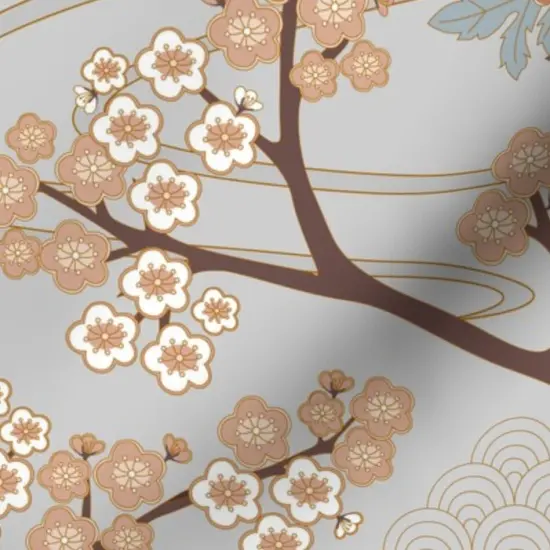 Various Fabrics by the Yard or Fat Quarter Large Scale Japanese Garden Grey Asian Floral Birds Animals Custom Printed Fabric by Spoonflower {7}