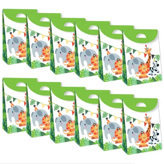 Big Dot of Happiness Jungle Party Animals - Safari Zoo Animal Birthday or Baby Shower Gift Favor Bags - Party Goodie Boxes - Set of 12 {6}