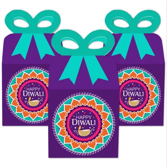 Big Dot of Happiness Happy Diwali - Square Favor Gift Boxes - Festival of Lights Party Bow Boxes - Set of 12 {3}