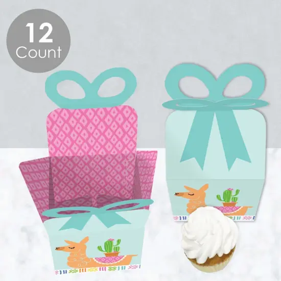 Big Dot of Happiness Whole Llama Fun - Square Favor Gift Boxes - Llama Fiesta Baby Shower or Birthday Party Bow Boxes - Set of 12 {4}