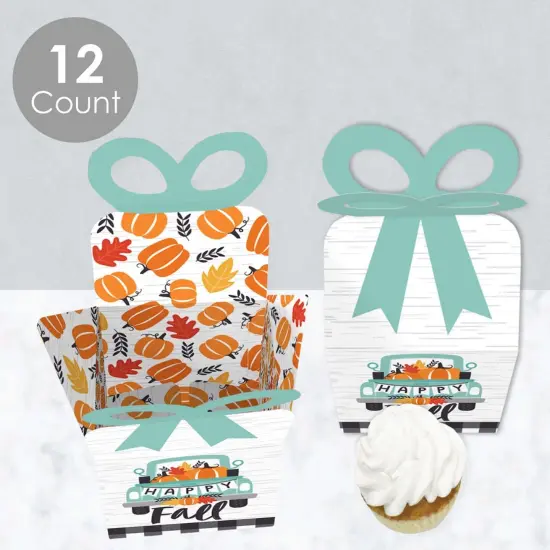Big Dot of Happiness Happy Fall Truck - Square Favor Gift Boxes - Harvest Pumpkin Party Bow Boxes - Set of 12 {4}