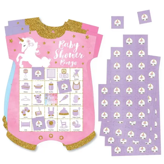 Big Dot of Happiness Rainbow Unicorn - Picture Bingo Cards and Markers - Magical Unicorn Baby Shower Shaped Bingo Game - Set of 18 {1}