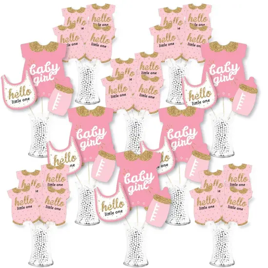 Big Dot of Happiness Hello Little One - Pink and Gold - Girl Baby Shower Centerpiece Sticks - Showstopper Table Toppers - 35 Pieces {1}