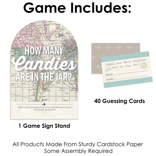 Big Dot of Happiness World Awaits - How Many Candies Travel Themed Party Game - 1 Stand and 40 Cards - Candy Guessing Game {4}