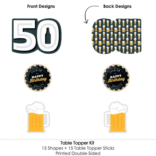 Big Dot of Happiness Cheers and Beers to 50 Years - 50th Birthday Party Centerpiece Sticks - Table Toppers - Set of 15 {6}