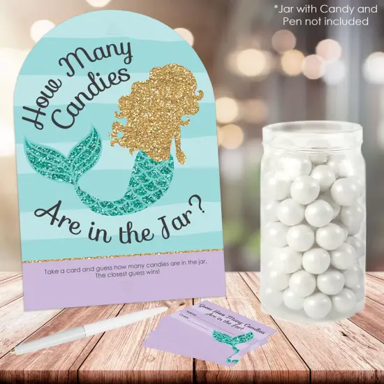 Big Dot of Happiness Let&rsquo;s Be Mermaids - How Many Candies Baby Shower or Birthday Party Game - 1 Stand and 40 Cards - Candy Guessing Game {3}