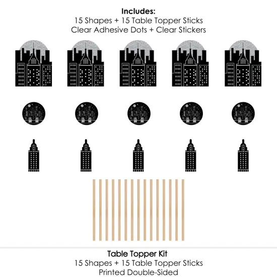 Big Dot of Happiness Nighttime City Skyline - New York Party Centerpiece Sticks - Table Toppers - Set of 15 {7}