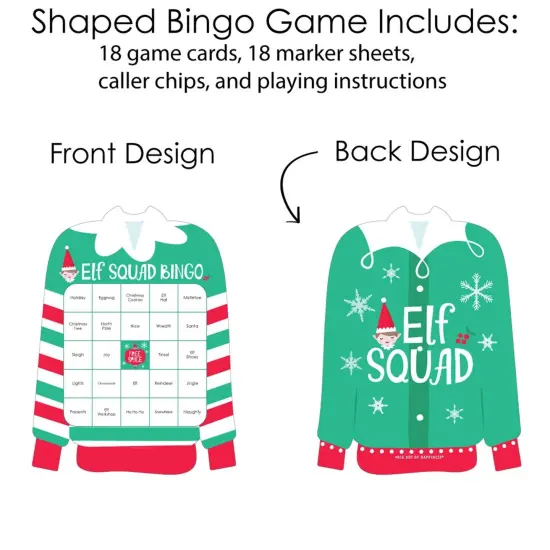 Big Dot of Happiness Elf Squad - Bingo Cards and Markers - Kids Elf Christmas and Birthday Party Shaped Bingo Game - Set of 18 {4}