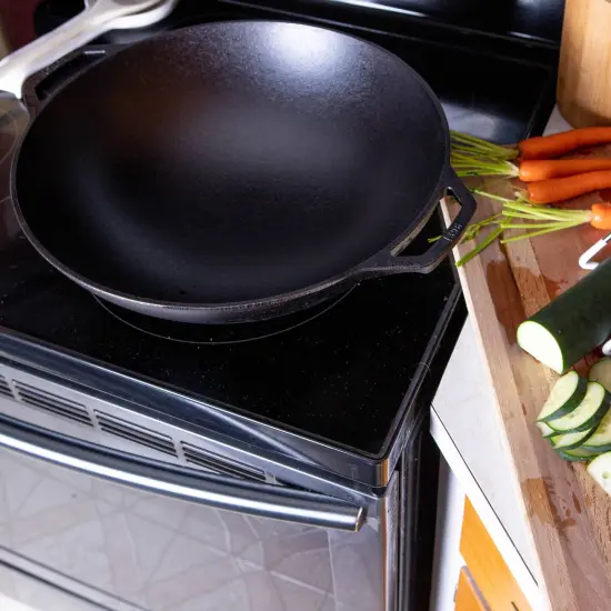 Lodge Cast Iron Cooking Wok, L14W, Bowl Shaped, Retains Heat, Wide 14 inch Top x 6 inch Base {7}