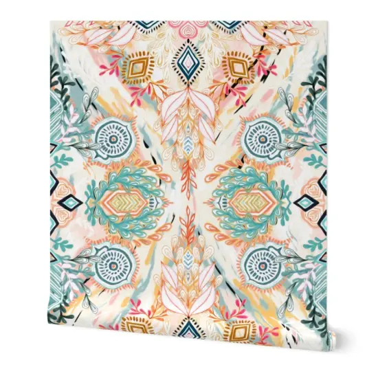 Peel & Stick Wallpaper 2FT Wide Spring Small Print Painted Bohemian Diamond Boho Doodle Pastels Modern Custom Removable Wallpaper by Spoonflower {7}