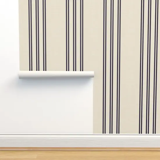 Peel & Stick Wallpaper 2FT Wide Aegean Stripe Navy Linen French Cream Holli Zollinger Custom Removable Wallpaper by Spoonflower {2}