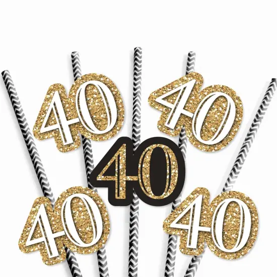 Big Dot of Happiness Adult 40th Birthday - Gold - Paper Straw Decor - Birthday Party Striped Decorative Straws - Set of 24 {7}