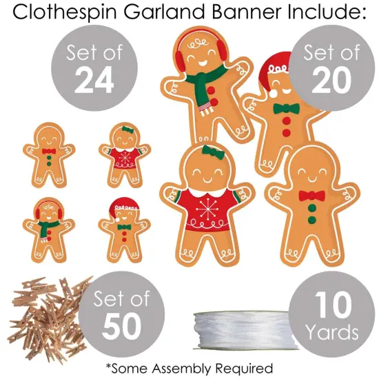 Big Dot of Happiness Gingerbread Christmas - Gingerbread Man Holiday Party DIY Decorations - Clothespin Garland Banner - 44 Pc {6}
