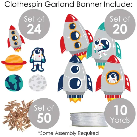 Big Dot of Happiness Blast Off to Outer Space - Rocket Ship Baby Shower or Birthday Party DIY Decorations - Clothespin Garland Banner - 44 Pieces {6}