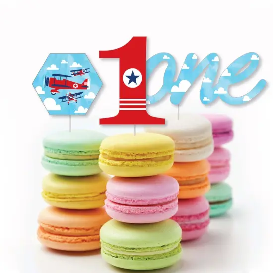 Big Dot of Happiness 1st Birthday Taking Flight - Airplane - Dessert Cupcake Toppers - Vintage Plane First Birthday Party Clear Treat Picks - 24 Ct {6}
