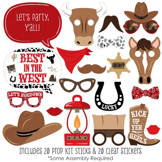 Big Dot of Happiness Western Hoedown - Wild West Cowboy Party Photo Booth Props Kit - 20 Count {3}