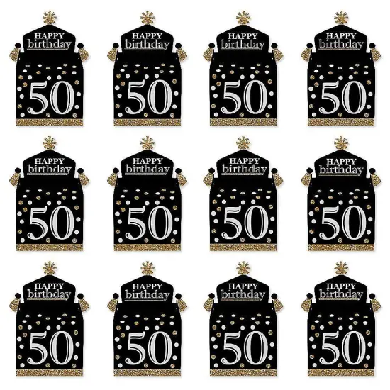 Big Dot of Happiness Adult 50th Birthday - Gold - Treat Box Party Favors - Birthday Party Goodie Gable Boxes - Set of 12 {6}