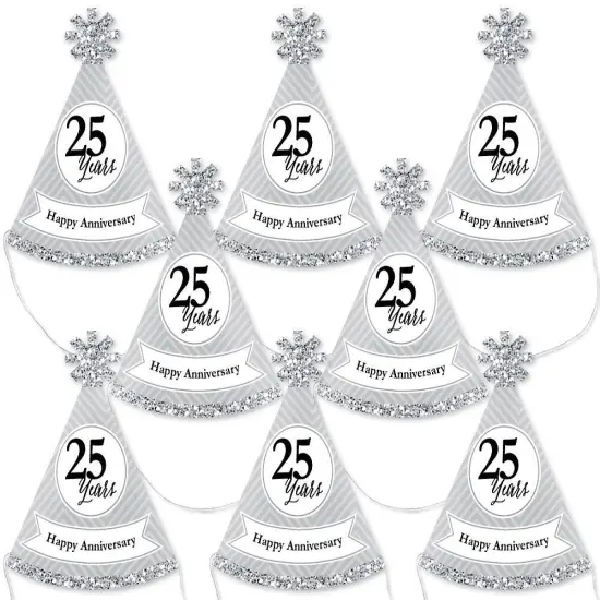 Big Dot of Happiness We Still Do - 25th Wedding Anniversary - Mini Cone Anniversary Party Hats - Small Little Party Hats - Set of 8 {1}