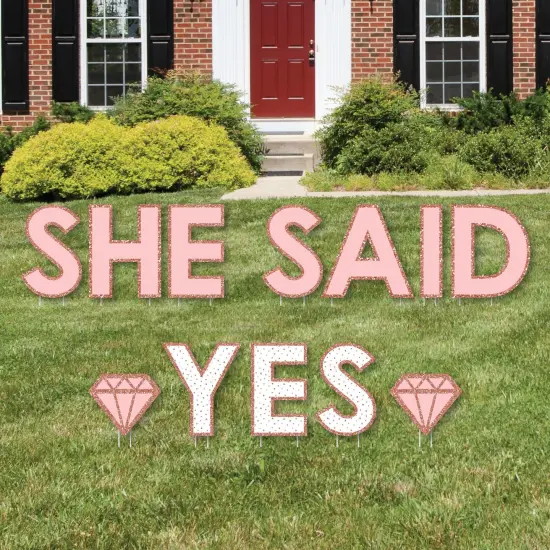 Big Dot of Happiness Bride Squad - Yard Sign Outdoor Lawn Decorations - Rose Gold Bridal Shower or Bachelorette Party Yard Signs - She Said Yes {1}